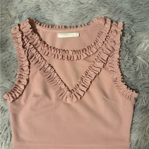 Pink Ruffled Crop Tank Top - Picture 2 of 5